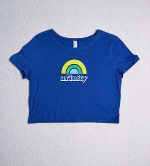 Nfinity Retro Rainbow Graphic Crop Top Tee Blue Size M/L